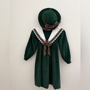 Green Corduroy Girls Dress w/Hat